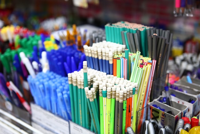Flat lay of stationery items